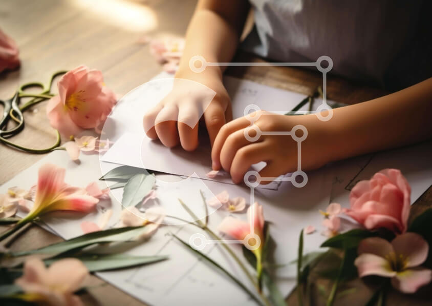 Intra Συλλεκτικό Ξύλινο Παζλ Plywood  4mm - Παιδική χειροτεχνία με ψαλίδι και λουλούδια Σε Ξύλινο Κουτί - Διαστάσεις Puzzle: 10x10 cm – 25 κομμάτια