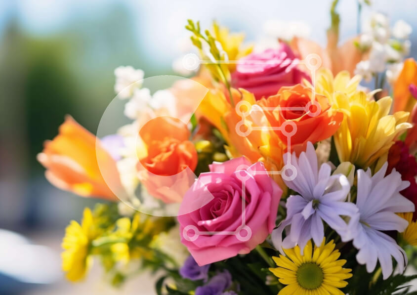 Intra Συλλεκτικό Ξύλινο Παζλ Plywood  4mm - Μπουκέτο λουλούδια με αυτοκίνητα στο φόντο Σε Ξύλινο Κουτί - Διαστάσεις: 10x10 cm – 25 κομμάτια