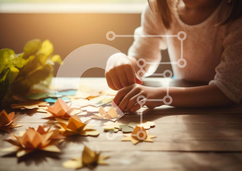 Intra Συλλεκτικό Ξύλινο Παζλ Plywood  4mm - Νεαρό κορίτσι που δημιουργεί λουλούδια από χαρτί Σε Ξύλινο Κουτί - Διαστάσεις Puzzle: 10x10 cm – 25 κομμάτια