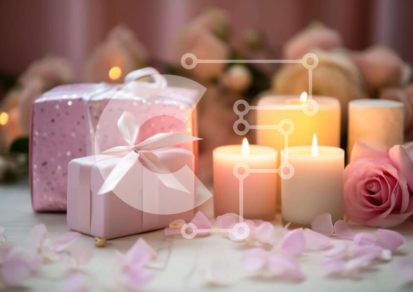 Intra Συλλεκτικό Ξύλινο Παζλ Plywood  4mm - Ροζ δώρο με κεριά και ροδοπέταλα Σε Ξύλινο Κουτί - Διαστάσεις: 10x10 cm – 25 κομμάτια