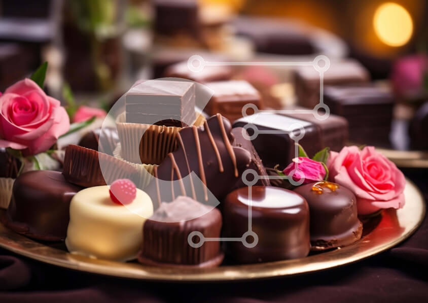 Σετ των 2 Intra Συλλεκτικό Ξύλινο Παζλ Plywood  4mm - Ανάμικτες σοκολάτες σε χρυσό πιάτο Σε Ξύλινο Κουτί - Διαστάσεις: 10x10 cm – 25 κομμάτια