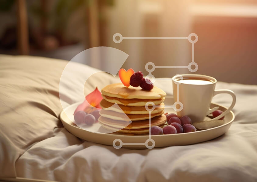 Σετ των 2 Intra Συλλεκτικό Ξύλινο Παζλ Plywood  4mm - Τηγανίτες και πρωινό καφέ με φρέσκα φρούτα Σε Ξύλινο Κουτί - Διαστάσεις: 10x10 cm – 25 κομμάτια