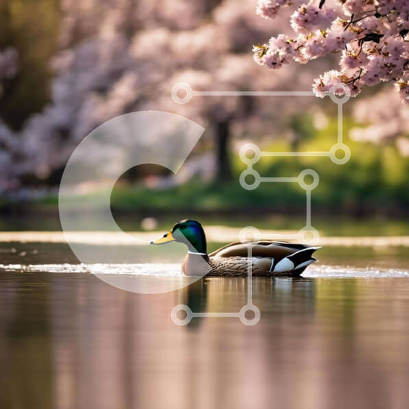 Intra Συλλεκτικό Ξύλινο Παζλ Plywood  4mm - Πάπια που κολυμπά κοντά σε κερασιές Σε Ξύλινο Κουτί - Διαστάσεις: 10x10 cm – 25 κομμάτια