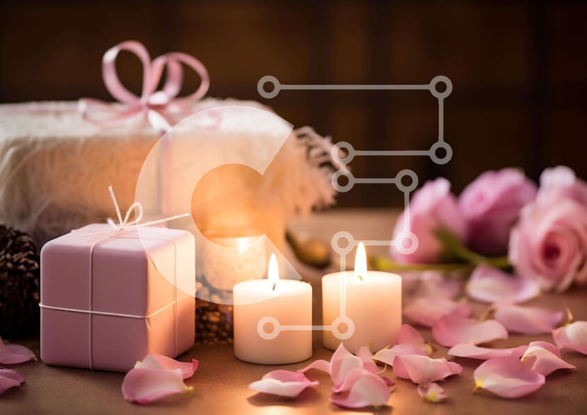 Intra Συλλεκτικό Ξύλινο Παζλ Plywood  4mm - Ρομαντικό σκηνικό υπό το φως των κεριών με κουτί δώρου και ροδοπέταλα Σε Ξύλινο Κουτί - Διαστάσεις: 10x10 cm – 25 κομμάτια