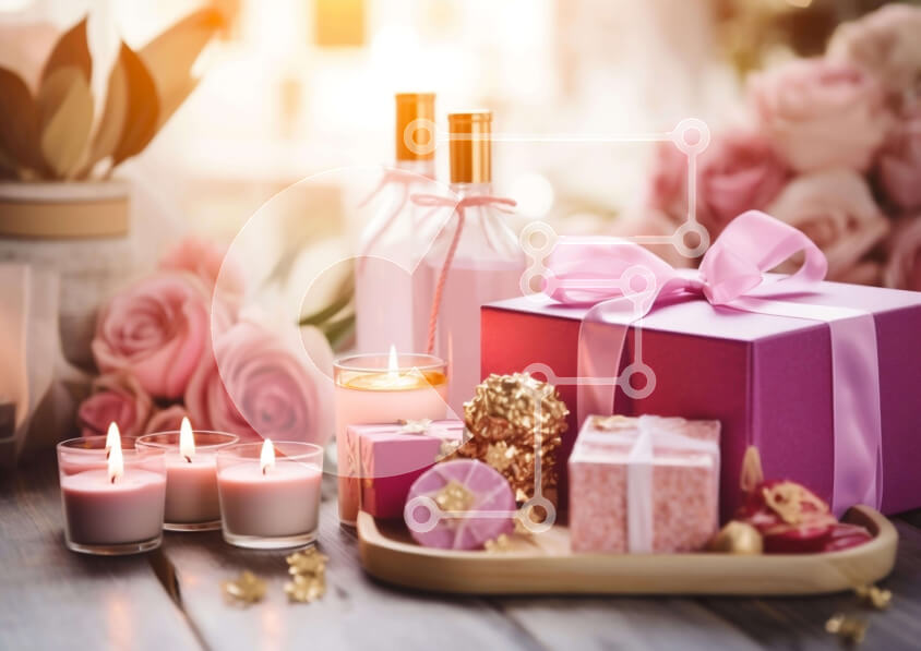 Intra Συλλεκτικό Ξύλινο Παζλ Plywood  4mm - Εορταστικό ροζ κουτί δώρου και κεριά με τριαντάφυλλα Σε Ξύλινο Κουτί - Διαστάσεις: 10x10 cm – 25 κομμάτια