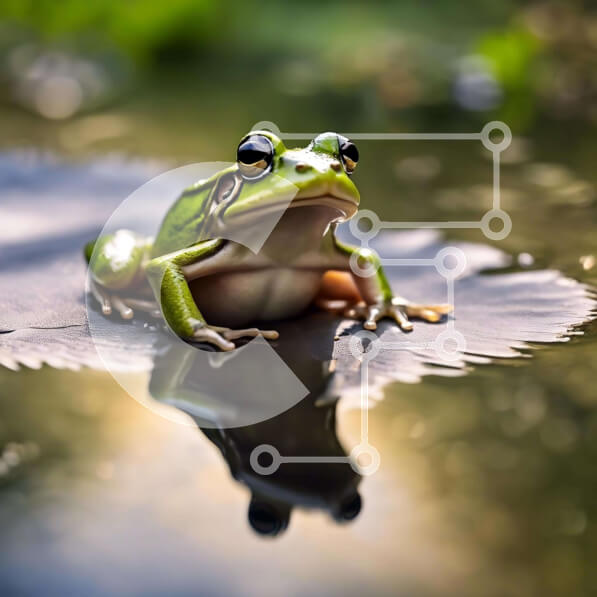 Intra Συλλεκτικό Ξύλινο Παζλ Plywood  4mm - Πράσινος βάτραχος στο υδρόβιο φύλλο Σε Ξύλινο Κουτί - Διαστάσεις: 10x10 cm – 25 κομμάτια