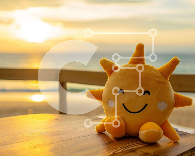 Intra Συλλεκτικό Ξύλινο Παζλ Plywood  4mm - Χαρούμενος κίτρινος γεμιστός ήλιος στο παραθαλάσσιο τραπέζι Σε Ξύλινο Κουτί - Διαστάσεις: 10x10 cm – 25 κομμάτια