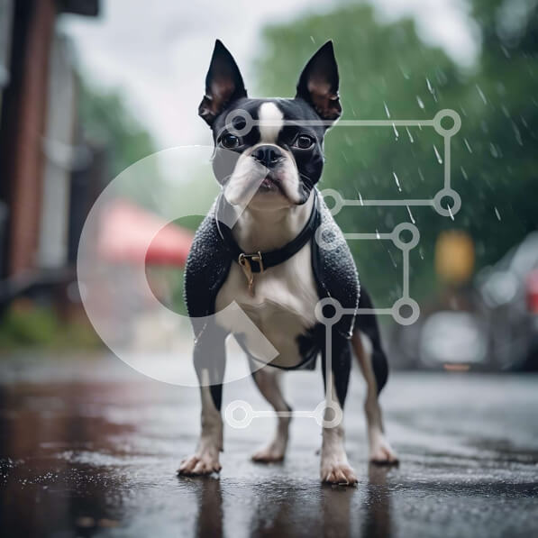 Intra Συλλεκτικό Ξύλινο Παζλ Plywood  4mm - Μικρό μαύρο και άσπρο σκυλί στη βροχή στην αστική οδό Σε Ξύλινο Κουτί - Διαστάσεις: 10x10 cm – 25 κομμάτια