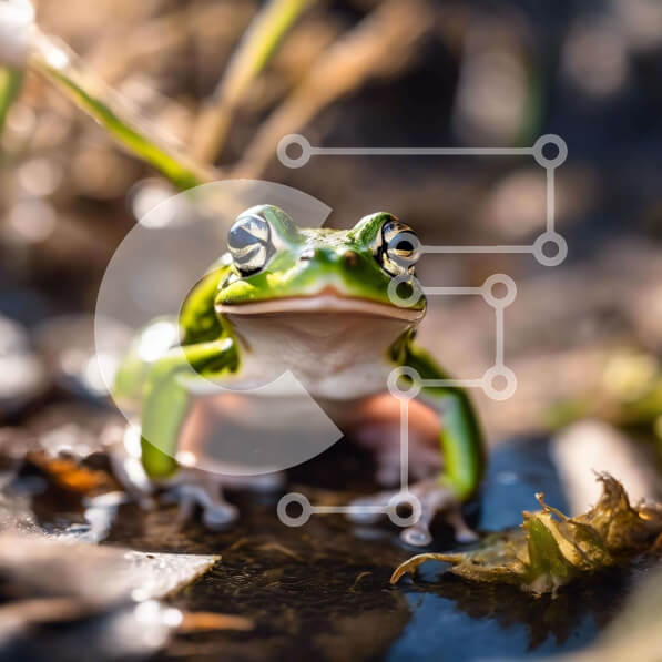 Intra Συλλεκτικό Ξύλινο Παζλ Plywood  4mm - Πράσινος βάτραχος που κάθεται στο νερό Σε Ξύλινο Κουτί - Διαστάσεις: 10x10 cm – 25 κομμάτια