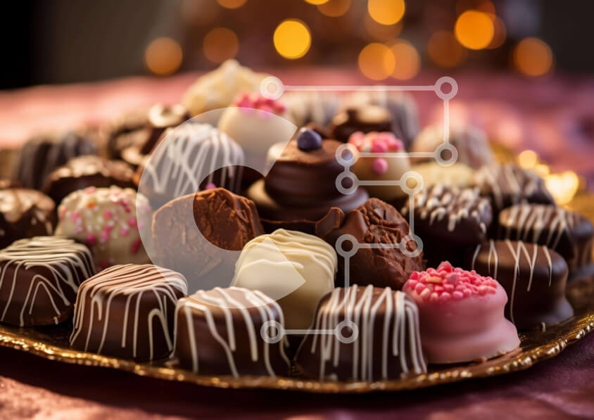 Σετ των 2 Intra Συλλεκτικό Ξύλινο Παζλ Plywood  4mm - Πολυτελής χρυσή πιατέλα με διάφορες σοκολάτες και γλυκές λιχουδιές Σε Ξύλινο Κουτί - Διαστάσεις: 10x10 cm – 25 κομμάτια