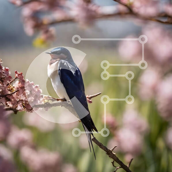 Intra Συλλεκτικό Ξύλινο Παζλ Plywood  4mm - Μπλε και άσπρο πουλί σκαρφαλωμένο σε ροζ λουλούδια Σε Ξύλινο Κουτί - Διαστάσεις: 10x10 cm – 25 κομμάτια