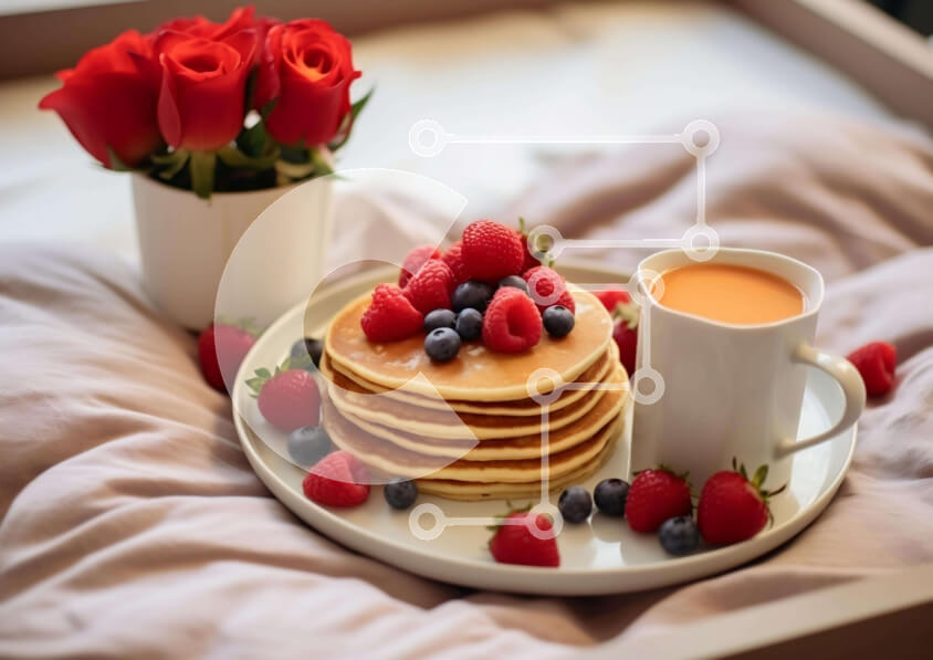 Σετ των 2 Intra Συλλεκτικό Ξύλινο Παζλ Plywood  4mm - Σκηνή πρωινού με τηγανίτες και καφέ Σε Ξύλινο Κουτί - Διαστάσεις: 10x10 cm – 25 κομμάτια