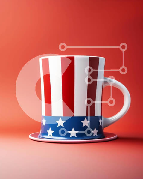 Intra Συλλεκτικό Ξύλινο Παζλ Plywood  4mm - Κύπελλο και πιατάκι με σχέδιο αμερικανικής σημαίας Σε Ξύλινο Κουτί - Διαστάσεις: 10x10 cm – 25 κομμάτια