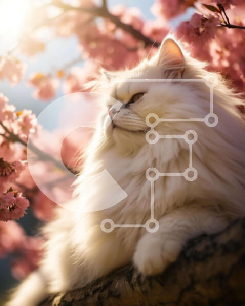 Σετ των 2 Intra Συλλεκτικό Ξύλινο Παζλ Plywood  4mm - Λευκή γάτα που στηρίζεται σε ροζ ανθισμένο δέντρο Σε Ξύλινο Κουτί - Διαστάσεις: 10x10 cm – 25 κομμάτια