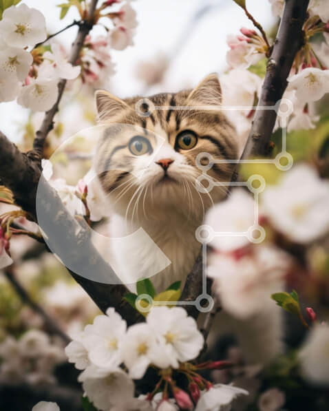 Σετ των 2 Intra Συλλεκτικό Ξύλινο Παζλ Plywood  4mm - Γάτα που κρυφοκοιτάζει από τη Μηλιά Σε Ξύλινο Κουτί - Διαστάσεις: 10x10 cm – 25 κομμάτια