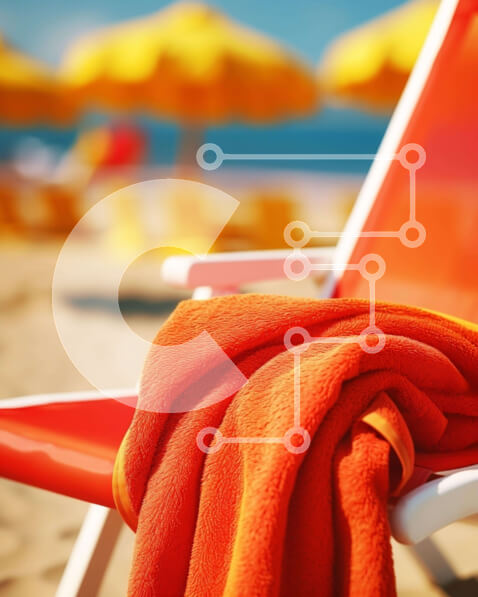 Intra Συλλεκτικό Ξύλινο Παζλ Plywood  4mm - Καρέκλα και ομπρέλες παραλίας σε μια αμμώδη παραλία Σε Ξύλινο Κουτί - Διαστάσεις Puzzle: 10x10 cm – 25 κομμάτια