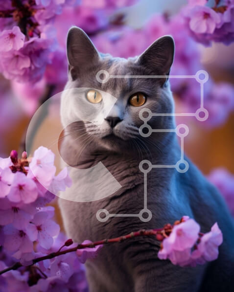 Σετ των 2 Intra Συλλεκτικό Ξύλινο Παζλ Plywood  4mm - Γκρίζα γάτα με ροζ άνθη Σε Ξύλινο Κουτί - Διαστάσεις: 10x10 cm – 25 κομμάτια