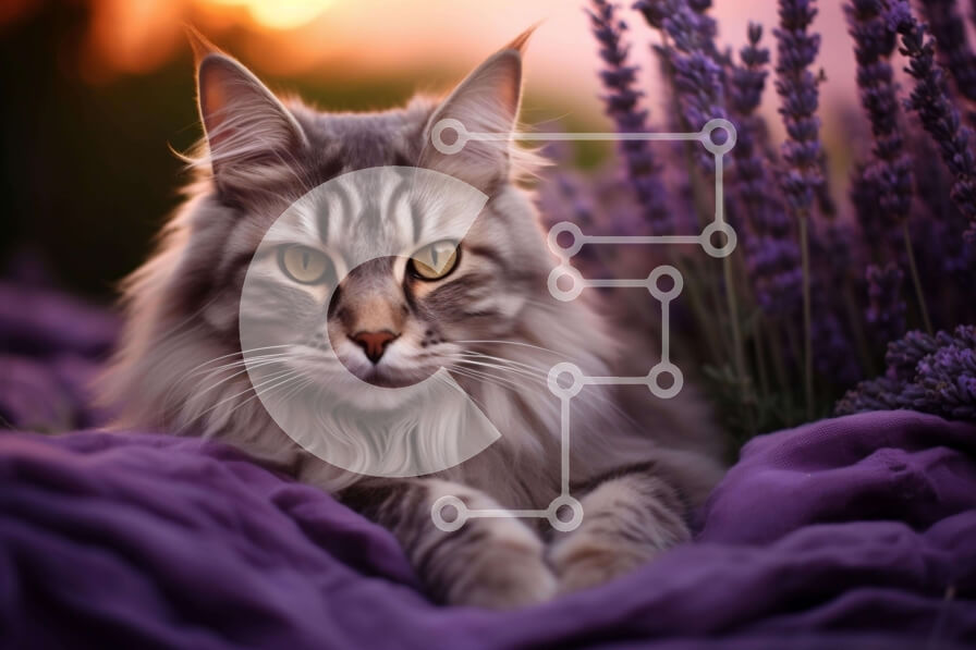 Σετ των 2 Intra Συλλεκτικό Ξύλινο Παζλ Plywood  4mm - Γαλήνια γάτα στα λουλούδια λεβάντας Σε Ξύλινο Κουτί - Διαστάσεις: 10x10 cm – 25 κομμάτια