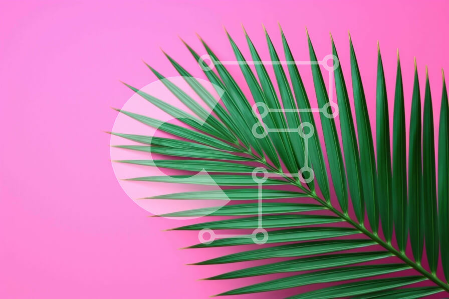 Intra Συλλεκτικό Ξύλινο Παζλ Plywood  4mm - Ροζ φόντο με πράσινο φύλλο φοίνικα Σε Ξύλινο Κουτί - Διαστάσεις Puzzle: 10x10 cm – 25 κομμάτια