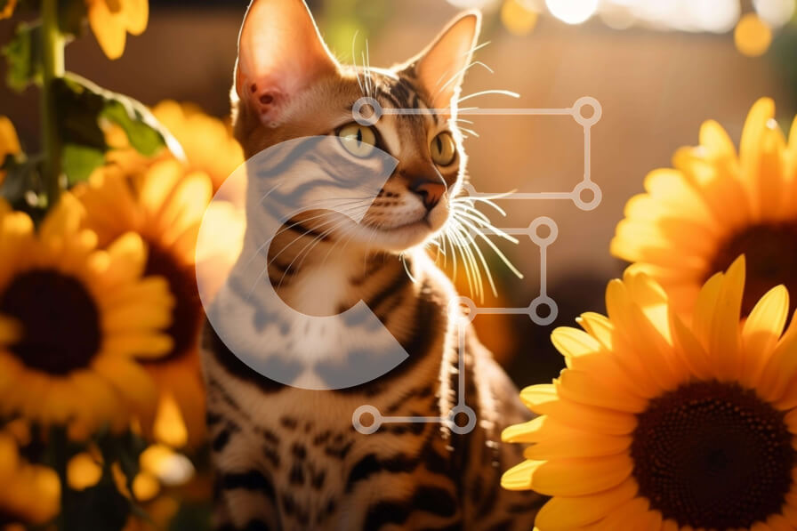 Σετ των 2 Intra Συλλεκτικό Ξύλινο Παζλ Plywood  4mm - Γάτα Βεγγάλης στα ηλιοτρόπια Σε Ξύλινο Κουτί - Διαστάσεις: 10x10 cm – 25 κομμάτια