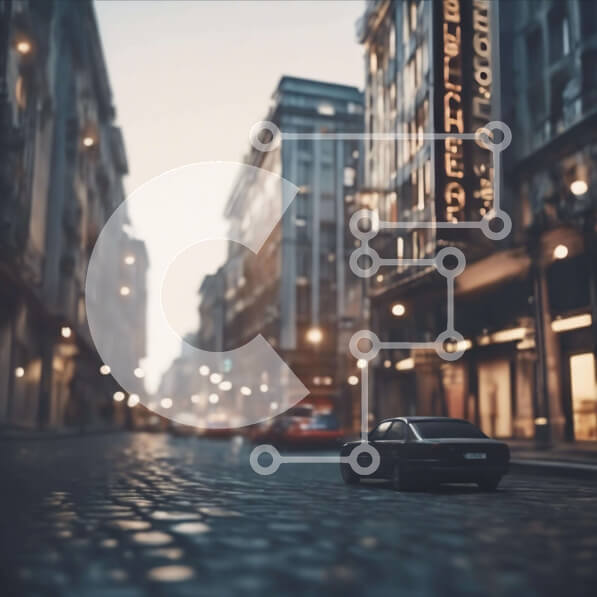 Intra Συλλεκτικό Ξύλινο Παζλ Plywood  4mm - Μικρό μαύρο αυτοκίνητο που οδηγεί στην οδό της πόλης τη νύχτα Σε Ξύλινο Κουτί - Διαστάσεις Puzzle: 10x10 cm – 25 κομμάτια