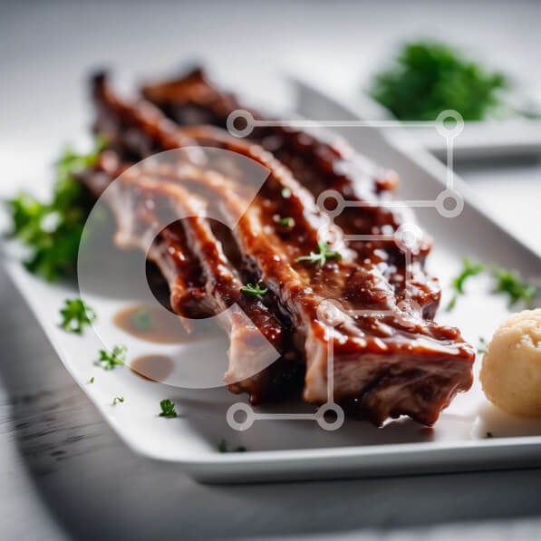 Σετ των 2 Intra Συλλεκτικό Ξύλινο Παζλ Plywood  4mm - Παϊδάκια μπάρμπεκιου με πουρέ πατάτας και μαϊντανό Σε Ξύλινο Κουτί - Διαστάσεις: 10x10 cm – 25 κομμάτια