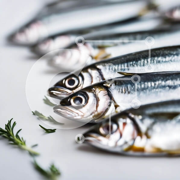 Σετ των 2 Intra Συλλεκτικό Ξύλινο Παζλ Plywood  4mm - Φρέσκες σαρδέλες σε λευκή επιφάνεια με θυμάρι Σε Ξύλινο Κουτί - Διαστάσεις: 10x10 cm – 25 κομμάτια