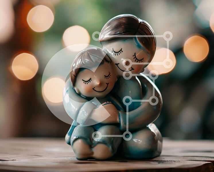 Intra Συλλεκτικό Ξύλινο Παζλ Plywood  4mm - Κεραμικό ειδώλιο ηλικιωμένης γυναίκας που αγκαλιάζει τον νεαρό γιο Σε Ξύλινο Κουτί - Διαστάσεις Puzzle: 10x10 cm – 25 κομμάτια