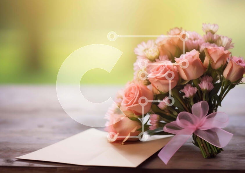 Intra Συλλεκτικό Ξύλινο Παζλ Plywood  4mm - Μπουκέτο και φάκελος με ροζ τριαντάφυλλα Σε Ξύλινο Κουτί - Διαστάσεις: 10x10 cm – 25 κομμάτια