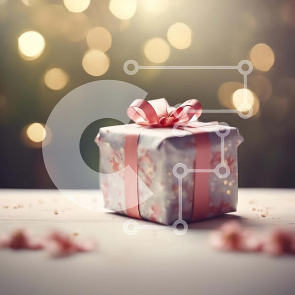 Intra Συλλεκτικό Ξύλινο Παζλ Plywood  4mm - Ροζ Κουτί δώρου με κομψό φιόγκο και πολύχρωμα φώτα Bokeh Σε Ξύλινο Κουτί - Διαστάσεις: 10x10 cm – 25 κομμάτια