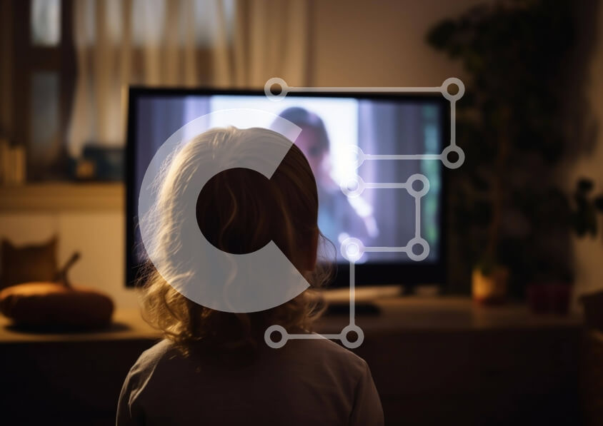 Intra Συλλεκτικό Ξύλινο Παζλ Plywood  4mm - Νεαρό κορίτσι που παρακολουθεί ταινία κινουμένων σχεδίων με την οικογένεια Σε Ξύλινο Κουτί - Διαστάσεις Puzzle: 10x10 cm – 25 κομμάτια