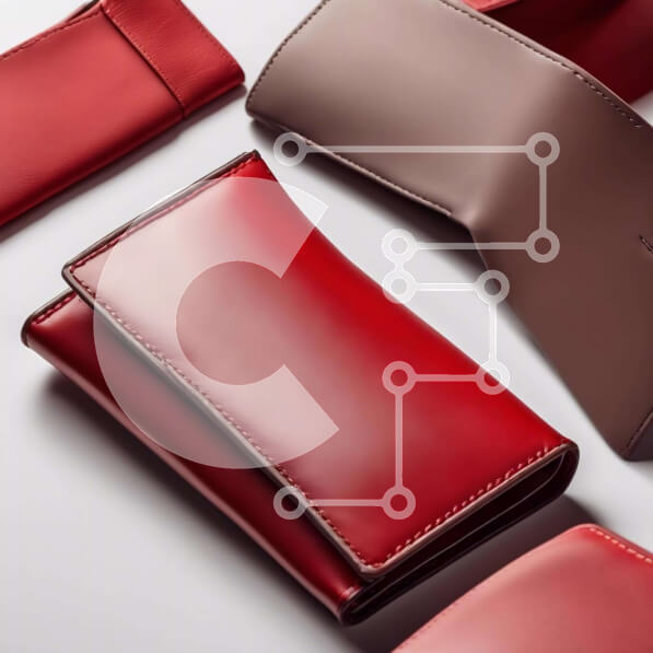 Intra Συλλεκτικό Ξύλινο Παζλ Plywood  4mm - Διάφορα κόκκινα δερμάτινα πορτοφόλια σε λευκή επιφάνεια Σε Ξύλινο Κουτί - Διαστάσεις: 10x10 cm – 25 κομμάτια