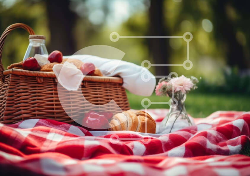 Σετ των 2 Intra Συλλεκτικό Ξύλινο Παζλ Plywood  4mm - Καλάθι πικνίκ με ψωμί, μήλα, φρούτα και νερό Σε Ξύλινο Κουτί - Διαστάσεις: 10x10 cm – 25 κομμάτια