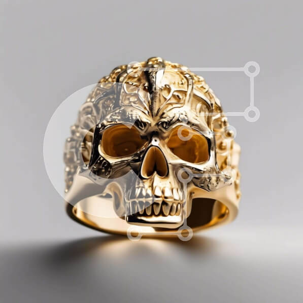 Intra Συλλεκτικό Ξύλινο Παζλ Plywood  4mm - Χρυσό κρανίο δαχτυλίδι σε γκρι φόντο Σε Ξύλινο Κουτί - Διαστάσεις: 10x10 cm – 25 κομμάτια