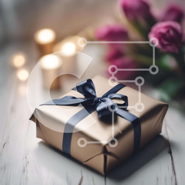 Intra Συλλεκτικό Ξύλινο Παζλ Plywood  4mm - Χρυσό κουτί δώρου με μπλε κορδέλα και κεριά Σε Ξύλινο Κουτί - Διαστάσεις: 10x10 cm – 25 κομμάτια