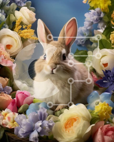 Σετ των 2 Intra Συλλεκτικό Ξύλινο Παζλ Plywood  4mm - Καφέ λαγουδάκι που περιβάλλεται από πολύχρωμα λουλούδια Σε Ξύλινο Κουτί - Διαστάσεις: 10x10 cm – 25 κομμάτια