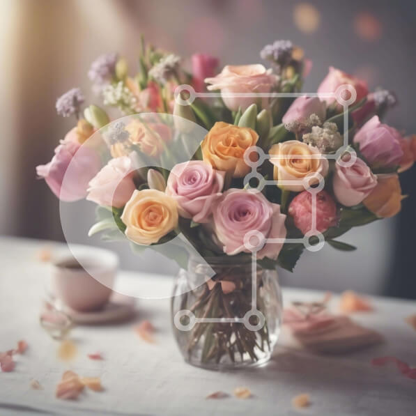 Σετ των 2 Intra Συλλεκτικό Ξύλινο Παζλ Plywood  4mm - Γυάλινο βάζο με ροζ, κίτρινα και πορτοκαλί τριαντάφυλλα και φλιτζάνι καφέ Σε Ξύλινο Κουτί - Διαστάσεις: 10x10 cm – 25 κομμάτια