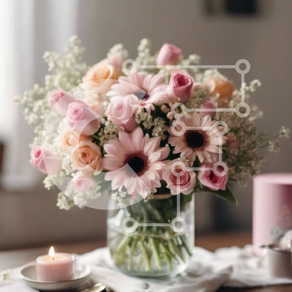 Σετ των 2 Intra Συλλεκτικό Ξύλινο Παζλ Plywood  4mm - Ρομαντική ανθοσυνθέσεις με ροζ και λευκά λουλούδια σε γυάλινο βάζο Σε Ξύλινο Κουτί - Διαστάσεις: 10x10 cm – 25 κομμάτια