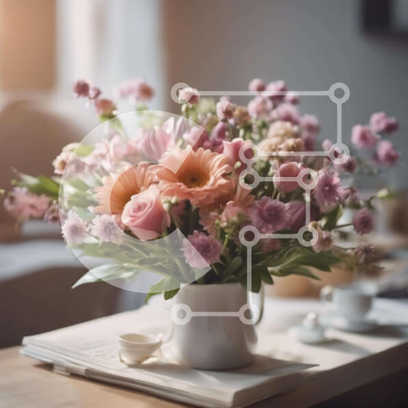 Intra Συλλεκτικό Ξύλινο Παζλ Plywood  4mm - Ροζ λουλούδια σε λευκό βάζο στο τραπεζάκι σαλονιού Σε Ξύλινο Κουτί - Διαστάσεις Puzzle: 10x10 cm – 25 κομμάτια