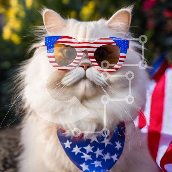 Intra Συλλεκτικό Ξύλινο Παζλ Plywood  4mm - Λευκή γάτα με γυαλιά ηλίου και μπαντάνα με αμερικανική σημαία Σε Ξύλινο Κουτί - Διαστάσεις: 10x10 cm – 25 κομμάτια