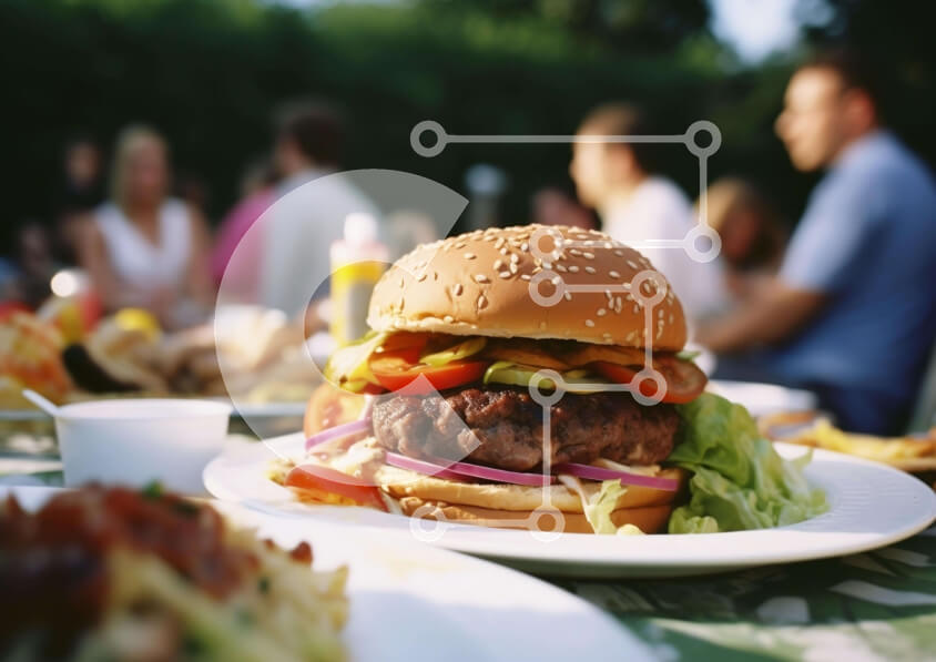 Σετ των 2 Intra Συλλεκτικό Ξύλινο Παζλ Plywood  4mm - Burger σε τραπεζαρία με ανθρώπους σε εξωτερικούς χώρους Σε Ξύλινο Κουτί - Διαστάσεις: 10x10 cm – 25 κομμάτια