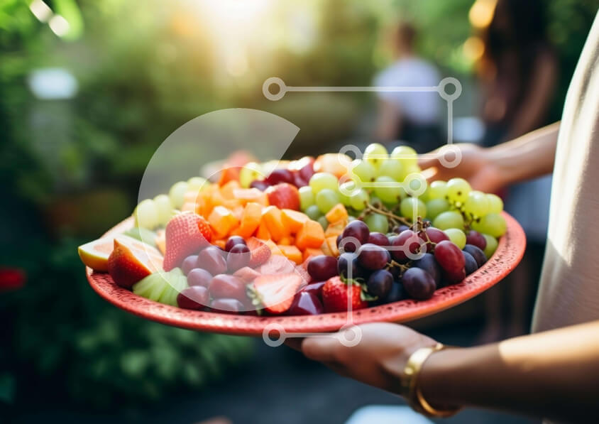 Σετ των 2 Intra Συλλεκτικό Ξύλινο Παζλ Plywood  4mm - Άτομο που κρατά δίσκο με φρέσκα φρούτα σε εξωτερικούς χώρους Σε Ξύλινο Κουτί - Διαστάσεις: 10x10 cm – 25 κομμάτια