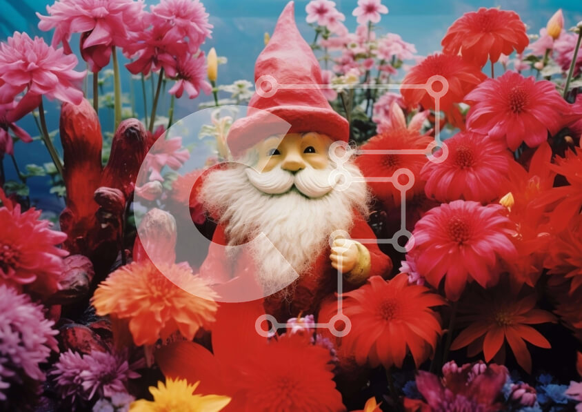 Intra Συλλεκτικό Ξύλινο Παζλ Plywood  4mm - Κόκκινο στοιχειό στον πολύχρωμο κήπο με λουλούδια Σε Ξύλινο Κουτί - Διαστάσεις: 10x10 cm – 25 κομμάτια