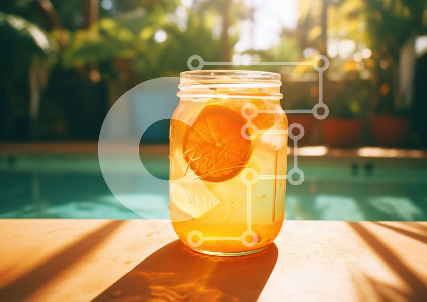 Intra Συλλεκτικό Ξύλινο Παζλ Plywood  4mm - Ποτό με γεύση πορτοκάλι δίπλα στην πισίνα Σε Ξύλινο Κουτί - Διαστάσεις: 10x10 cm – 25 κομμάτια