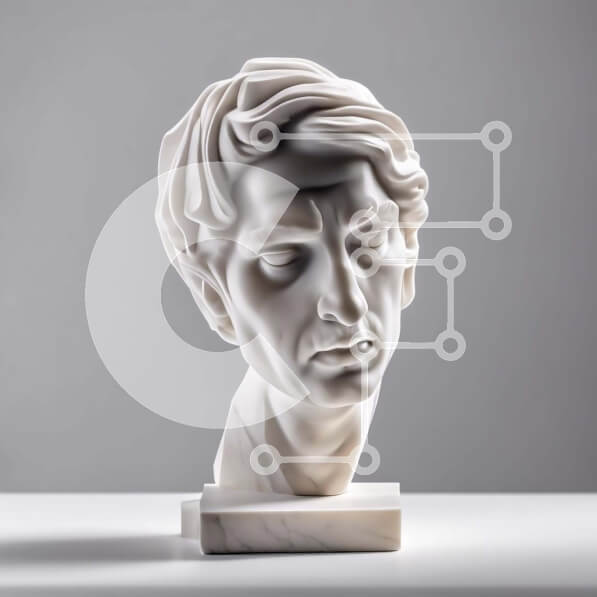 Intra Συλλεκτικό Ξύλινο Παζλ Plywood  4mm - Λευκή μαρμάρινη προτομή ενός ηλικιωμένου άνδρα με κλειστά μάτια Σε Ξύλινο Κουτί - Διαστάσεις Puzzle: 10x10 cm – 25 κομμάτια