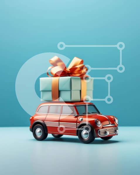 Intra Συλλεκτικό Ξύλινο Παζλ Plywood  4mm - Κόκκινο αυτοκίνητο παιχνιδιών με γιορτινά κουτιά δώρων Σε Ξύλινο Κουτί - Διαστάσεις: 10x10 cm – 25 κομμάτια