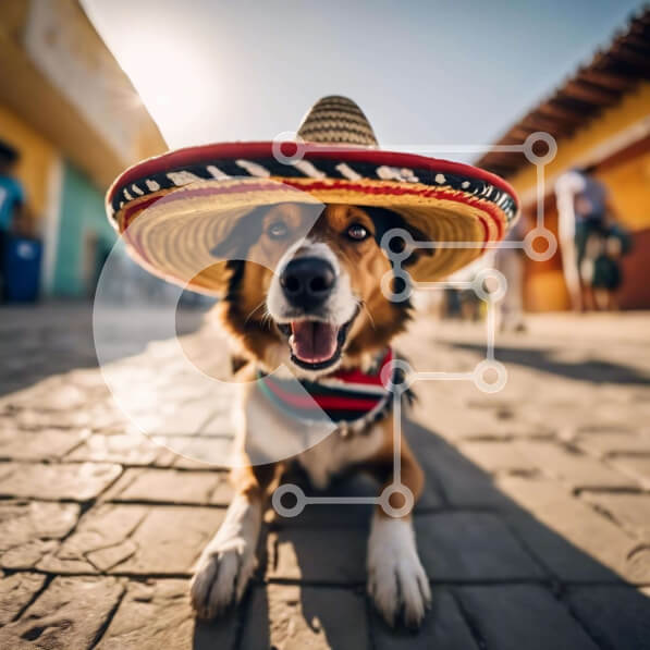 Intra Συλλεκτικό Ξύλινο Παζλ Plywood  4mm - Χαμογελαστός καφέ σκύλος με μεξικάνικο καπέλο σομπρέρο στο πεζοδρόμιο Σε Ξύλινο Κουτί - Διαστάσεις: 10x10 cm – 25 κομμάτια