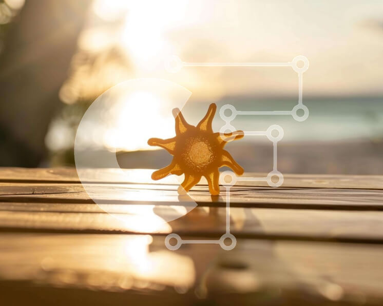 Intra Συλλεκτικό Ξύλινο Παζλ Plywood  4mm - Ήλιος παιχνιδιού σε ξύλινο τραπέζι κοντά στην παραλία Σε Ξύλινο Κουτί - Διαστάσεις: 10x10 cm – 25 κομμάτια