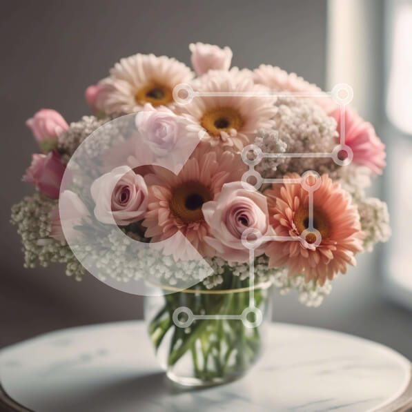 Σετ των 2 Intra Συλλεκτικό Ξύλινο Παζλ Plywood  4mm - Όμορφη ροζ και λευκή ανθοσύνθεση σε διάφανο βάζο Σε Ξύλινο Κουτί - Διαστάσεις: 10x10 cm – 25 κομμάτια