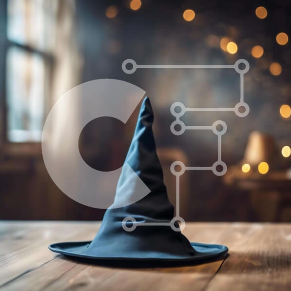 Intra Συλλεκτικό Ξύλινο Παζλ Plywood  4mm - Μαύρο καπέλο μάγισσας σε ξύλινο τραπέζι Σε Ξύλινο Κουτί - Διαστάσεις Puzzle: 10x10 cm – 25 κομμάτια